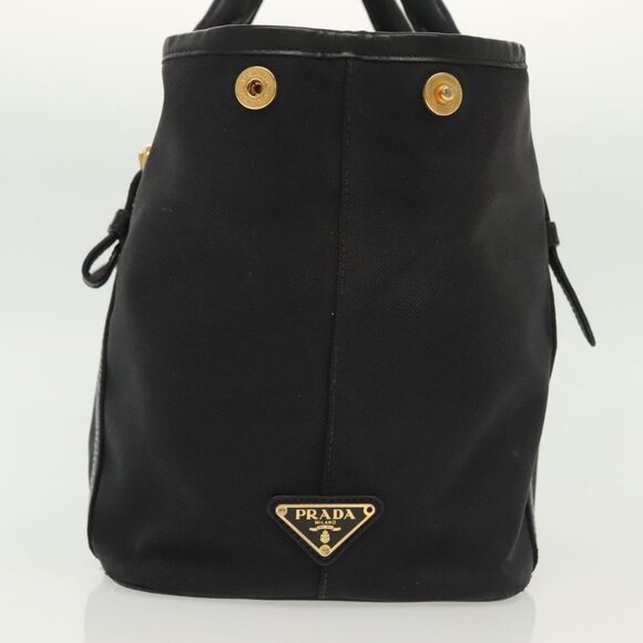 PRADA Tote Bag Canvas Black Gold Auth 138150 - Picture 4 of 14